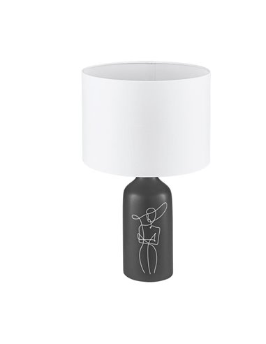 Lampe de table noire VINOZA avec base en céramique et abat-jour en textile blanc, E27