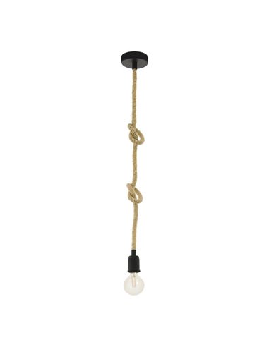 Lampe à suspension RAMPSIDE avec douille noire et corde de chanvre, E27