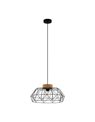 Lámpara Colgante PADSTOW con 1 Luz en Negro y Madera, E27