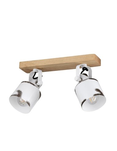 Regleta de Focos para Techo KILBURN con 2 Focos Móviles en Madera y Metal Blanco, 2XE27