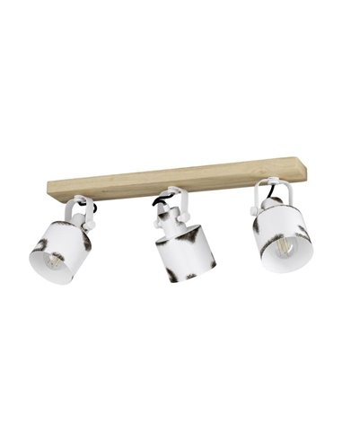 Regleta de Focos orientables KILBURN con 3 Focos Móviles, Madera y Metal Blanco, E27