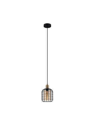 CHISLE Lampe à suspension à 1 lumière avec panier en fil noir et verre ambré, E27