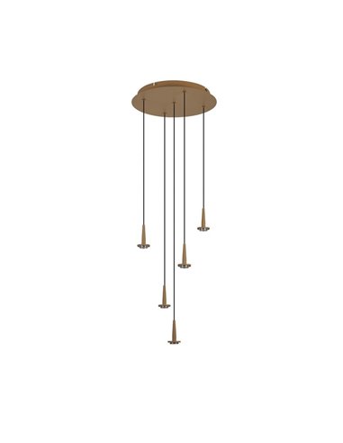 Plafonnier avec 5 suspensions LED en cristal ANDROMEDA en forme de larme, doré 25W 3000K 2500Lm