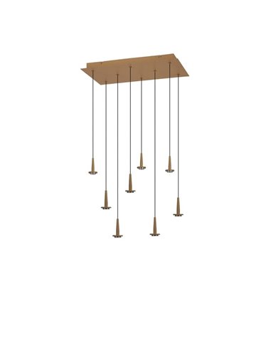 Candeeiro de teto com 8 luminárias pendentes LED ANDROMEDA em forma de lágrima, ouro 40W 3000K 4000Lm, base retangular