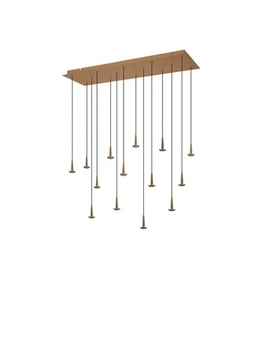 Luminária de teto suspensa com 14 LEDs de cristal ANDROMEDA em forma de lágrima, ouro 70W 3000K 7050Lm, base retangular