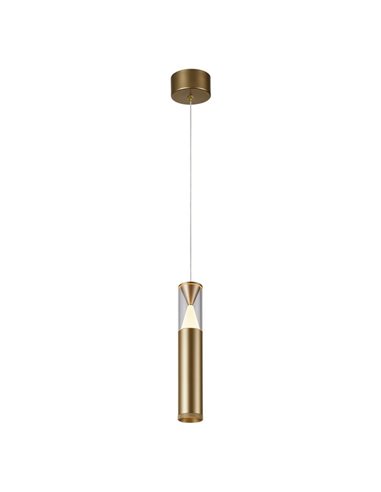 Candeeiro suspenso LED SPARK dourado, com detalhe triangular iluminado, 7W 3000K 1000Lm