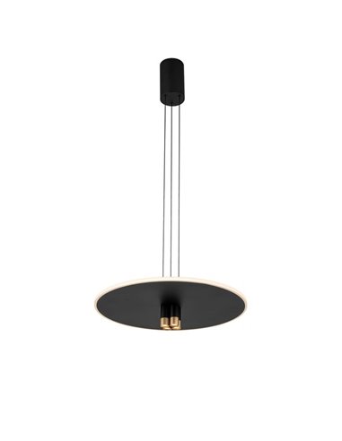 Luminária pendente LED NOMAD preta e dourada, design circular, 33W 3000K 4350Lm