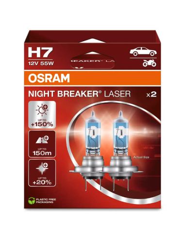 Lâmpadas H7 Night Breaker Laser de próxima geração + 150% 64210NL-2HB | LeonLeds