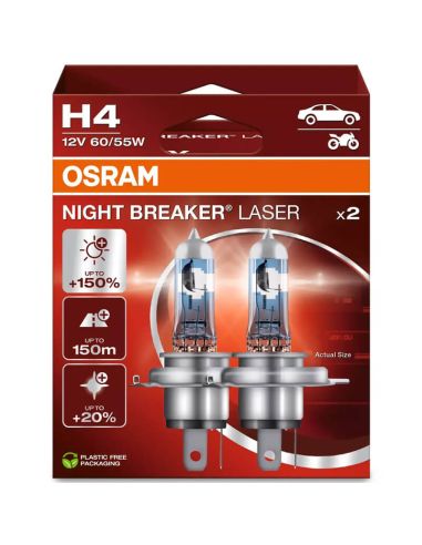 Lâmpadas H4 Night Breaker Laser de próxima geração + 150% 64193NL-2HB