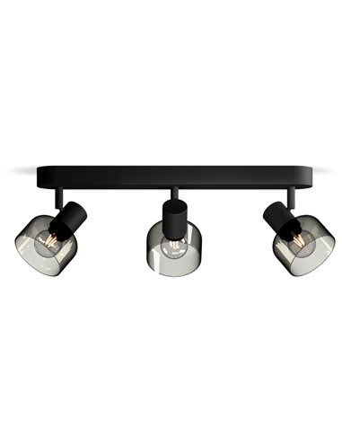 Barrette de 3 spots de plafond, verre rond noir fumé SLEET 3xE14 (Non incl.), ClickFix