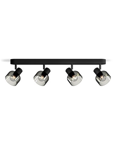 Barrette de 4 spots de plafond, verre rond noir fumé SLEET 4xE14 (Non incl.), ClickFix