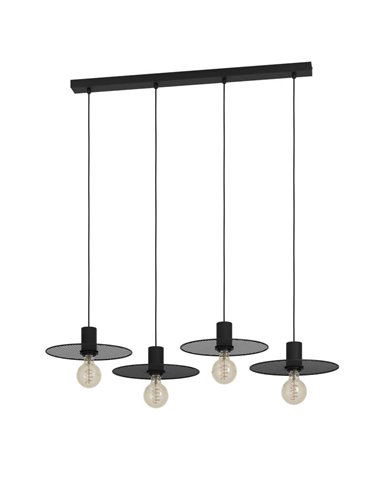 Lampe à suspension avec 4 abat-jour ronds en maille noire IKESTON, 4xE27