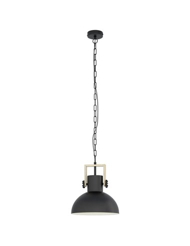 Lámpara Colgante Industrial LUBENHAM, con cadena y foco de Madera y Acero Negro, E27