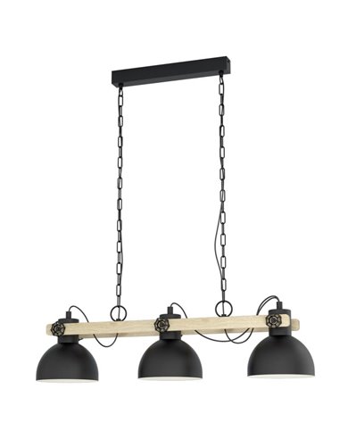 Candeeiro suspenso LUBENHAM com 3 luzes da EGLO, madeira e metal preto, 3xE27