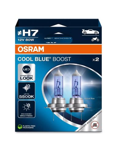 Lâmpadas H7 Luz Muito Branca 12V +50% 5500K Cool Blue Boost 80W 62210CBB-2HB Osram