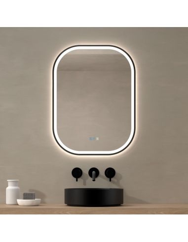 Miroir LED avant et rétroéclairé SALAMANCA CCT cadre noir | LeonLeds