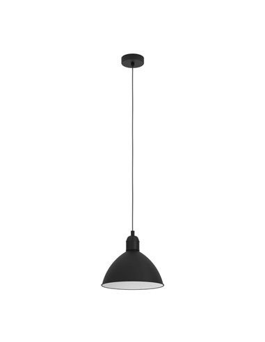 Luminária pendente industrial PRIDDY, aço preto com interior branco, 1xE27