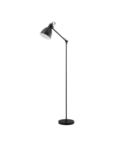 Lampadaire flexo industriel, PRIDDY, métal noir avec intérieur blanc 1xE27