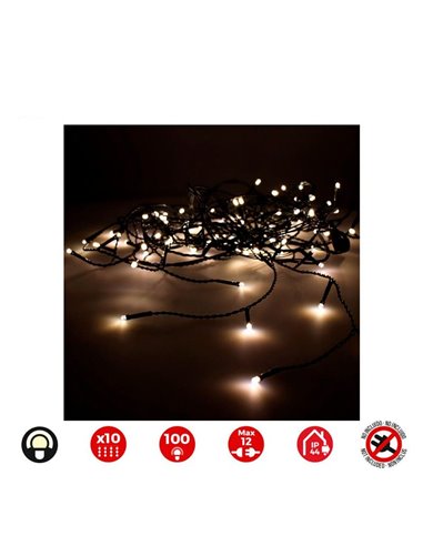 Cortina de 10 tiras de LED, branco quente, 100 Leds, 2x1m Easy-Connect, IP44 sem transformador