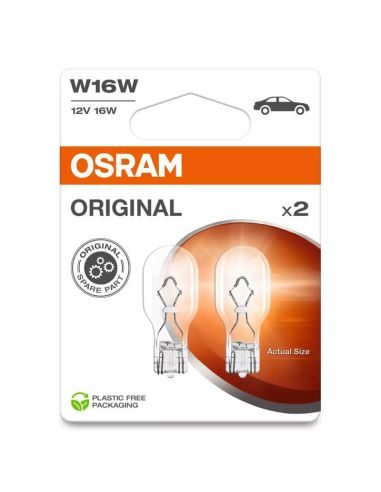 Ampoule sans capuchon Halogène W16W 12V Original 2 Unités. Osram 16W W2.1x9.5d Osram