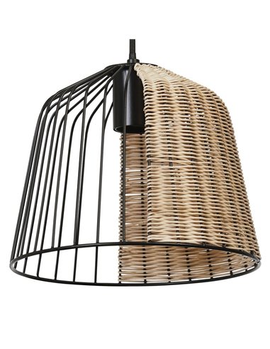 CAGE BELL luminária de teto industrial tipo gaiola, preto E27 e detalhes em rattan