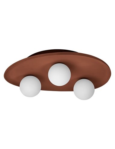 Plafonnier rond en argile marron CLAY NEST, avec 3 boules blanches pour 3XG9