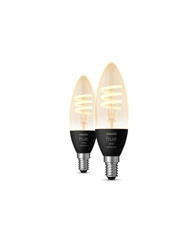 Pack de 2 Bombillas LED inteligentes E14 de vela , vintage de filamento, HueWA,4.6W 350Lm, De luz blanca cálida a fría