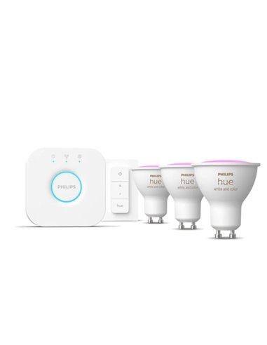 Kit de inicio 3 bombillas inteligentes GU10 White and color ambiance + Hue Bridge, 4.2W 400Lm