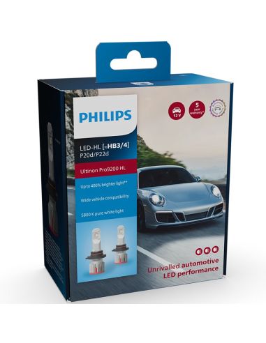 Boîte d'Ampoules LED HB3-HB4 pour route Ultinon Pro9200 HL 12V LUM11005U92X2 Pack 2 Unités Philips