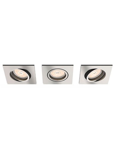 Pack de 3 Downlight empotrables y orientables, cuadrados, DONEGAL niquel, GU10 (sin bombilla)