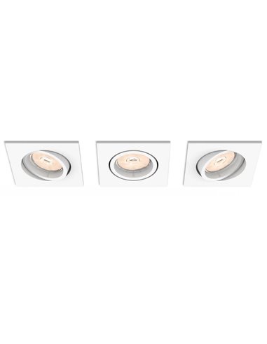 Pack de 3 Downlight empotrables y orientables, cuadrados, ENNEPER blanco, GU10