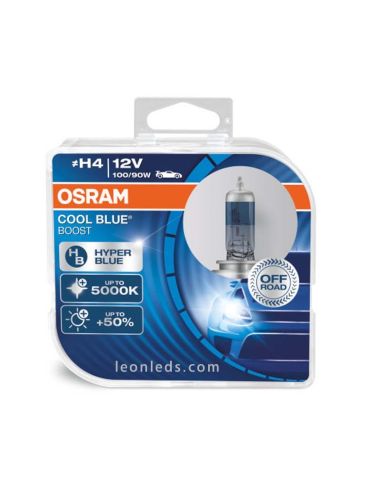 Bombillas H4 Cool Blue Boost para vehículos de 12V +50% de luz hiper azul 5000K Osram | LeonLeds Iluminación