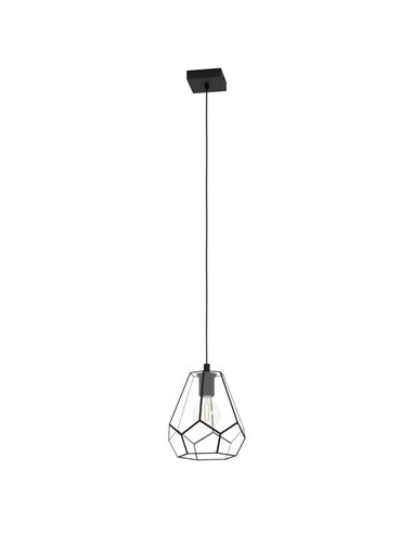 Lampe à suspension MARDYKE en forme de losange noir et verre, E27