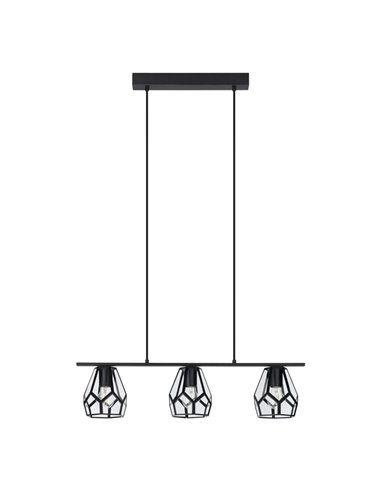 MARDYKE Suspensão com 3 luzes, abajures em forma de losango preto e vidro, E27, estilo industrial