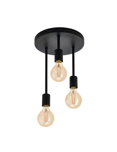 Plafonnier rond WILMCOTE, noir avec 3 suspensions E27, style scandinave