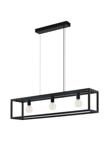 Candeeiro suspenso retangular preto, ELSWICK, 3 luzes E27, estilo moderno