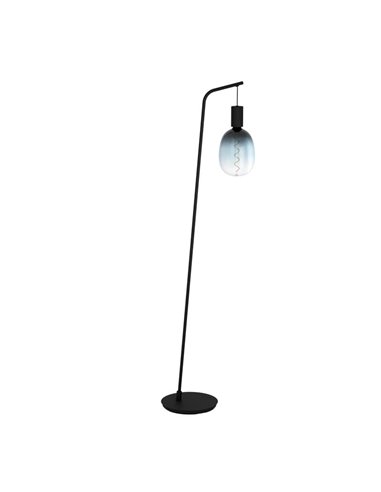 Lampadaire CRANLEY noir avec pied en filigrane pour accrocher une grosse ampoule E27, style minimaliste