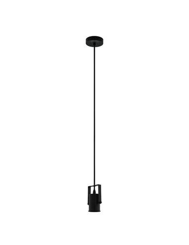 Lampe à suspension CALARI en métal noir et câble textile, avec douille cylindrique, E27