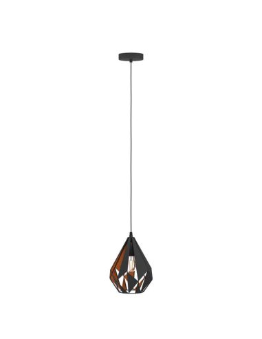 Lámpara Colgante CARLTON 1 de Metal Negro y Cobre | Diseño Vintage Moderno Ø 20,5Cm Eglo