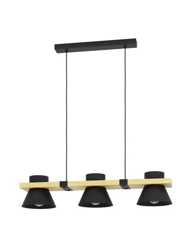 Suspension MACCLES en bois noir et acier, 3 Lumières E27