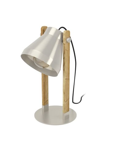 Lampe à poser CAWTON, bois crème et métal, E27, abat-jour rotatif