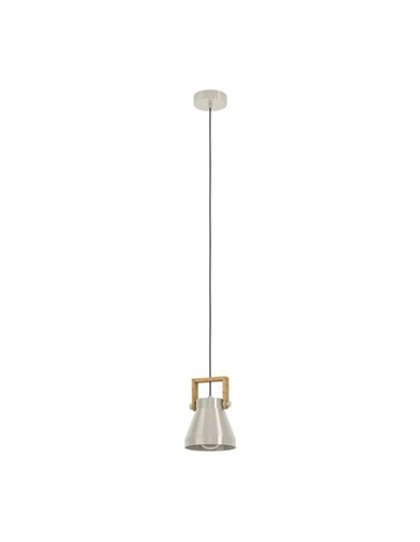 Suspension 1 Lumière E27 CAWTON, bois et métal crème