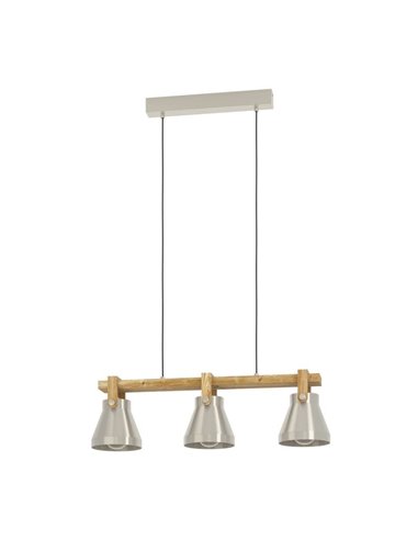 Luminária pendente com 3 casquilhos E27 CAWTON, madeira e metal creme