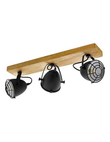 Lámpara de techo con base de madera GATEBECK, 3 Luces E14, pantalla negra