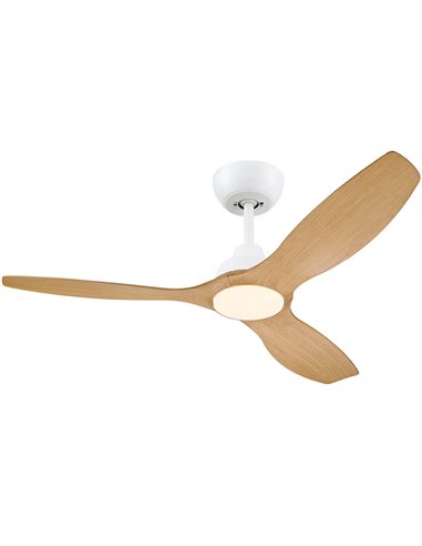 Ventilateur de plafond LED 52", OLAS 35W+24W, blanc et larges pales en bois, avec télécommande