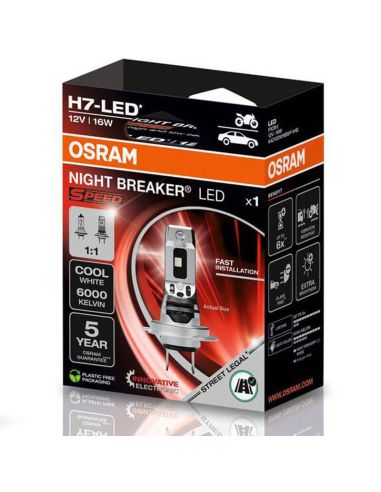 Bombilla LED H7 NIGHT BREAKER SPEED OSRAM sin transformador para Moto | Homologada 64210DWNBSP Osram