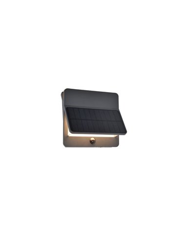 Aplique de pared LED exterior ALETA, con panel solar y sensor PIR, 12,6W 1100Lm, 3000K,gris oscuro